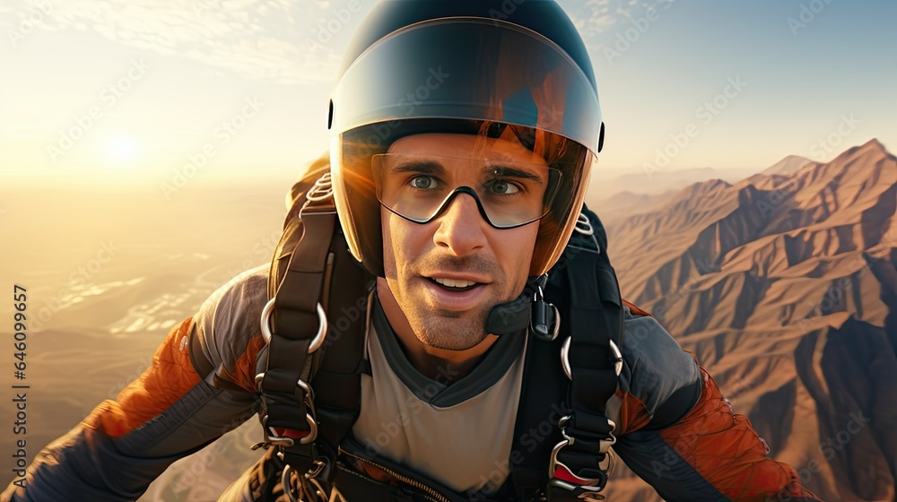 Extreme skydiving. Skydiver flying on a parachute at sunset. Extreme sport Extreme skydiving. Skydiver flying on a parachute at sunset. Extreme sport