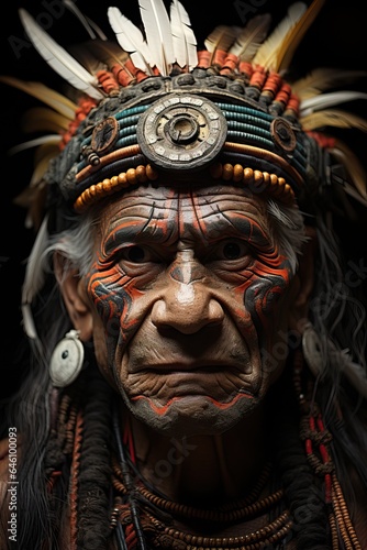 Amazing Portait of a South American Tribal Male during a War.
