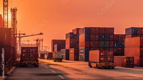 Industrial container yard for logistic import export business and forklift. Import and export industry concept.,generative ai