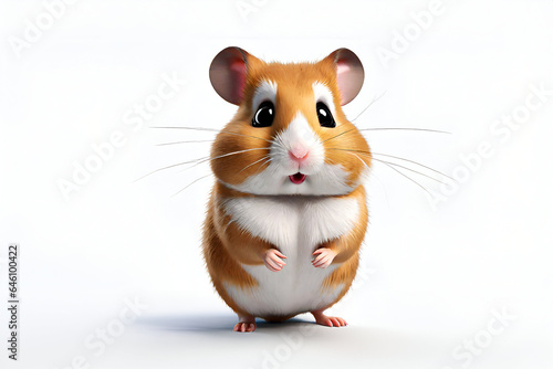 Cute animation character style hamster stanting portrait on empty white background - Generative AI