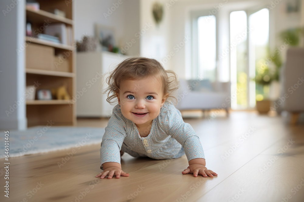Smiling Cute Little Caucasian Blonde Infant Toddler Girl Goes on Hands Smiling Cute Little Caucasian Blonde Infant Toddler Girl Goes on Hands