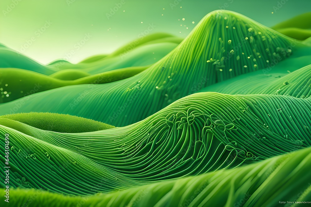 Abstract organic green lines as wallpaper background illustration. Macro landscape wallpaper. Digital AI
 - obrazy, fototapety, plakaty 