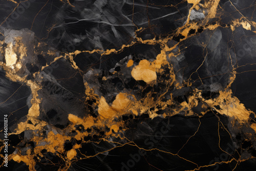 Black Marble Backdrop with Shiny Gold Pattern - Modern Elegance, Generative AI