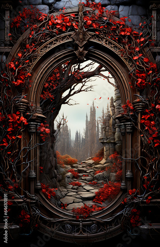 Fotografie journal page with a steel gothic portal gate frame