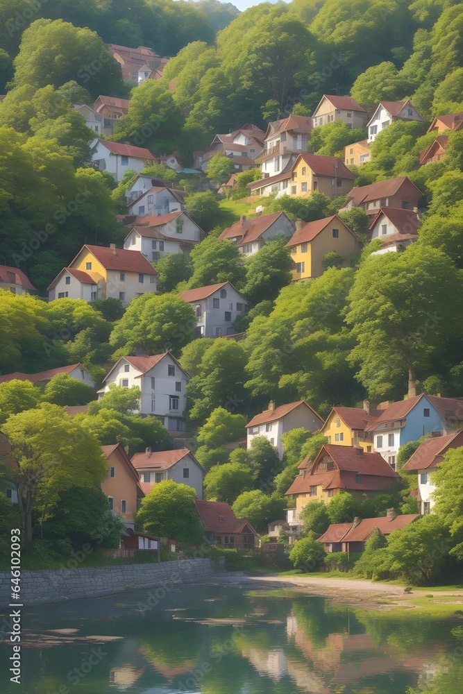 Village in the mountains. Generative AI. Village in the mountains. Generative AI.