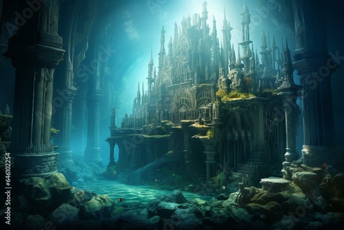 Tela Underwater ruins of Atlantis. Generative AI