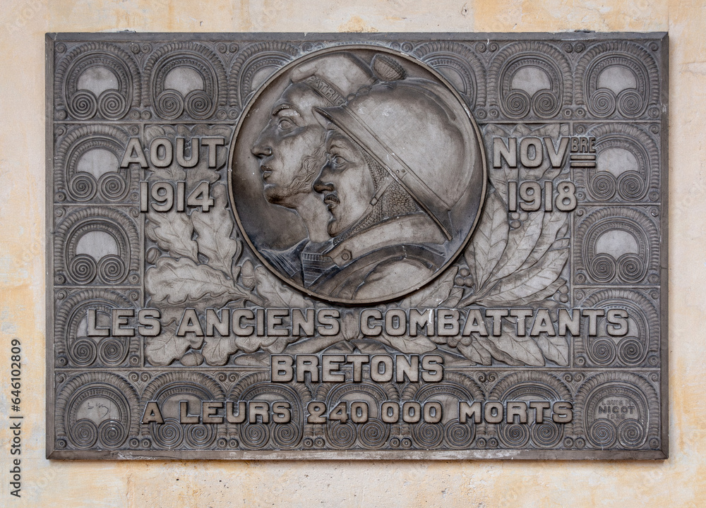 Commemorative Plaque for Breton Veterans of World War I at Les Invalides, Paris, France