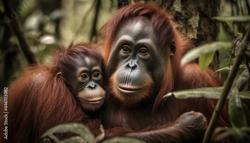 Young primate staring at camera in tropical rainforest portrait generated by AI © Stockgiu