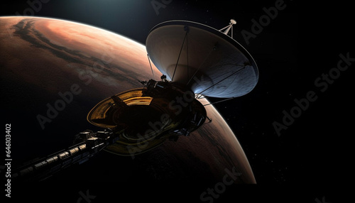 Night sky orbiting planet  satellite broadcasting space travel vehicle equipment generated by AI