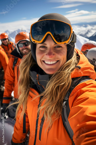 Winter Wonderland Pose: Adventurous Selfie on the Mountain, Generative AI