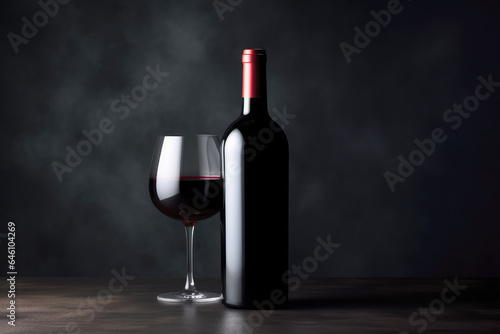 Red wine in glass on dark background, copy space.