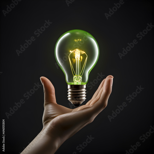 hand holding bulb, green energy concept