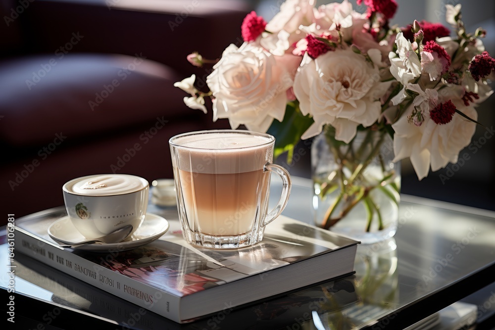 image of a romantic breakfast with pastel shades and flowers image of a romantic breakfast with pastel shades and flowers