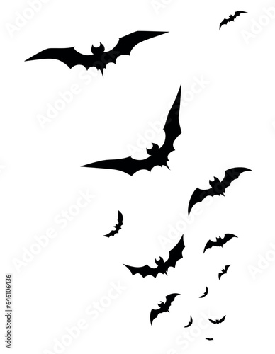 Isolated bats black silhouettes flying on white background. Design element  halloween