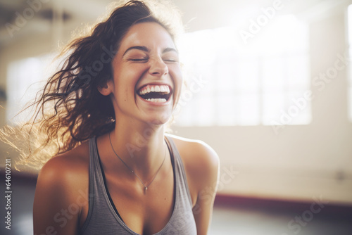 Portrait of happy young woman in gym Free Download Portrait of happy young woman in gym - GFXLoad