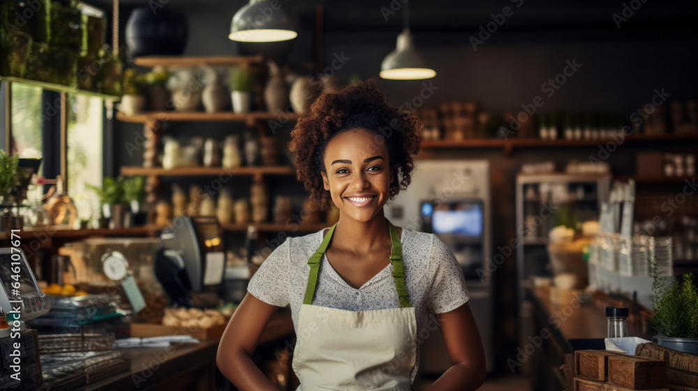 a coffee shop server standing in side the cafe a coffee shop server standing in side the cafe