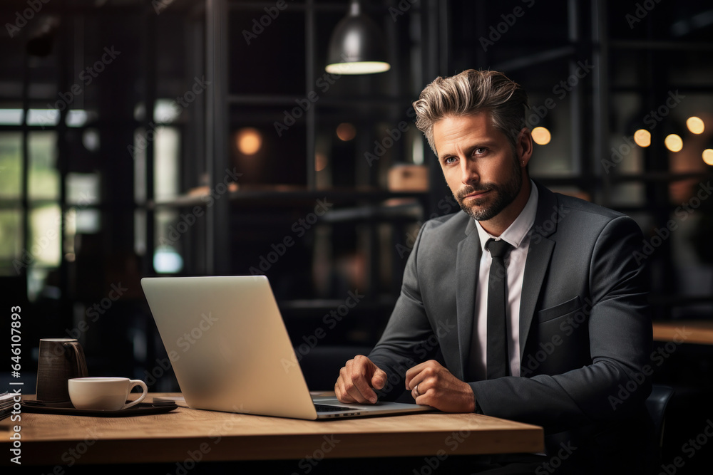 a office executive sitting in front of his laptop and working a office executive sitting in front of his laptop and working