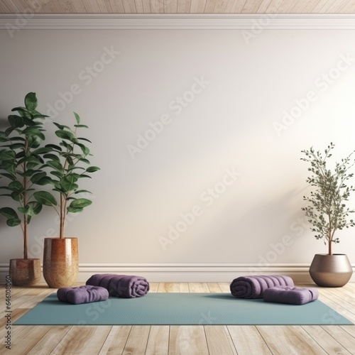 Modern empty yoga studio. Copy space