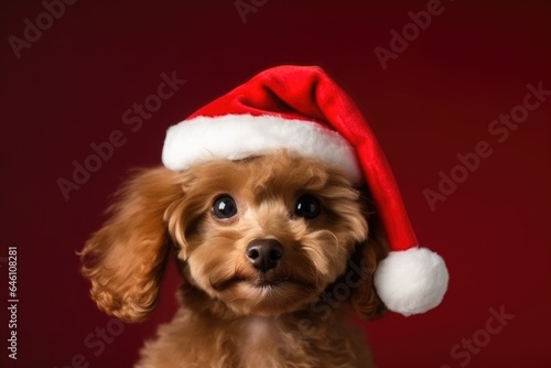 Cute puppy in a Christmas cap