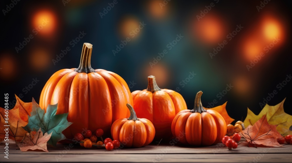 Wooden Table With Lantern And Candles Decorated With Pumpkins, Corncobs, Apples And Gourds With Wooden Background - Thanksgiving, Harvest Concept, Copy space Wooden Table With Lantern And Candles Decorated With Pumpkins, Corncobs, Apples And Gourds With Wooden Background - Thanksgiving, Harvest Concept, Copy space