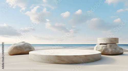 stone podium on beach background