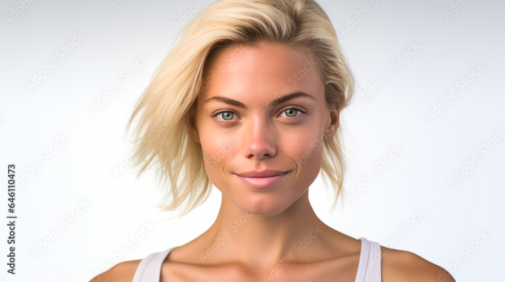 happy model portrait with blond hair and smiling face happy model portrait with blond hair and smiling face