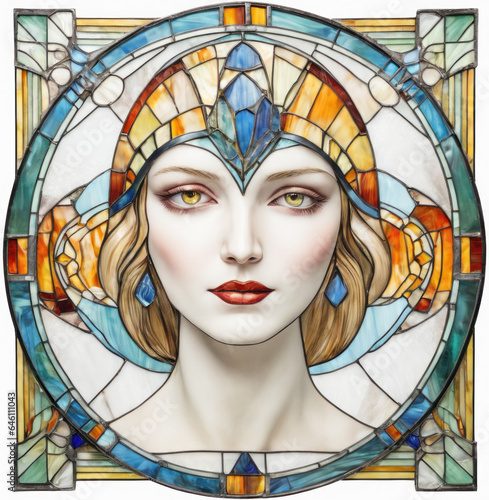 art deco stained glass woman head