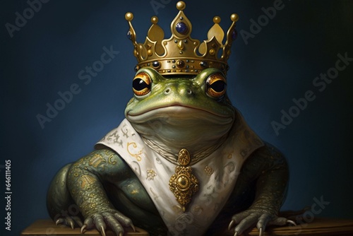 A royal frog prince adorned with a crown. Generative AI
