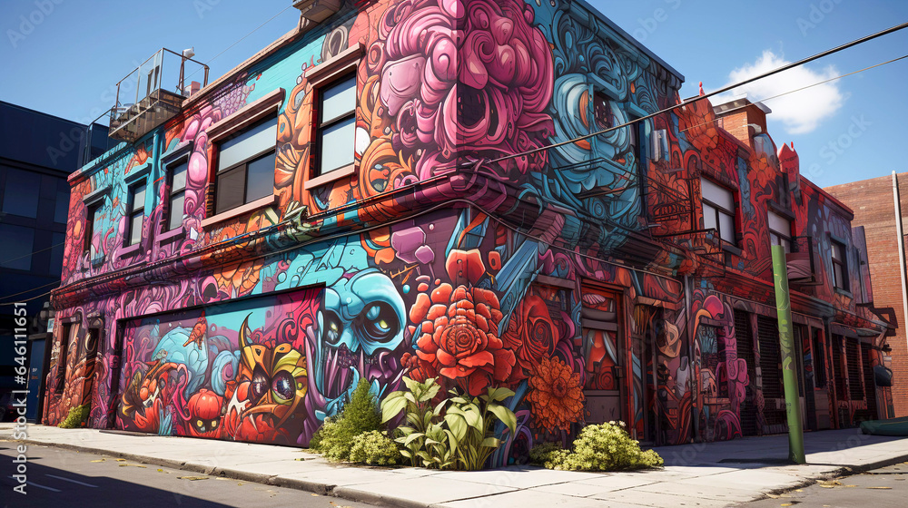 Obraz premium Nostalgic Vibes: Capturing 80s Graffiti Street Art in New York, Generative AI