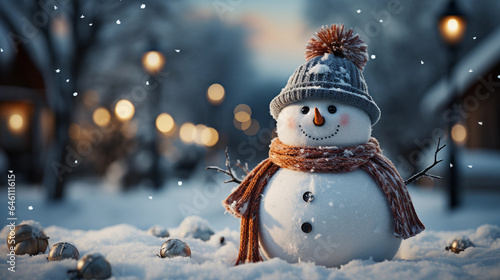 Winter, New Year, Christmas illustration - cute smiling snowman