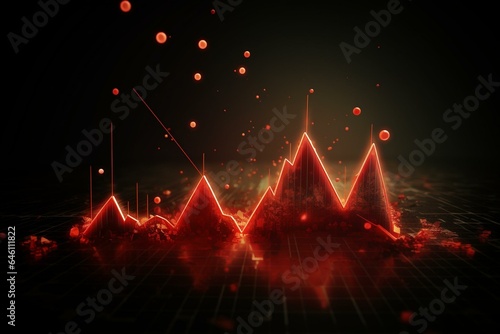 Illustration depicting downward trend with red glossy pointers, symbolizing market crash and decline. Generative AI