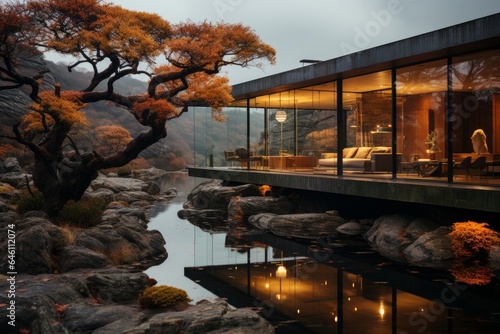 luxurious zen house in a quiet and relaxing forest © jechm