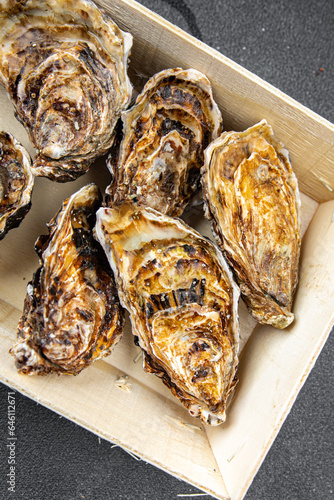 oyster shell fresh seafood clam oysters meal snack on the table copy space food background rustic top view