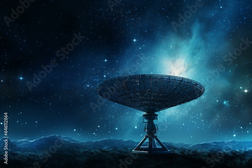 Satellite dish against starry sky, frontal view. Generative AI