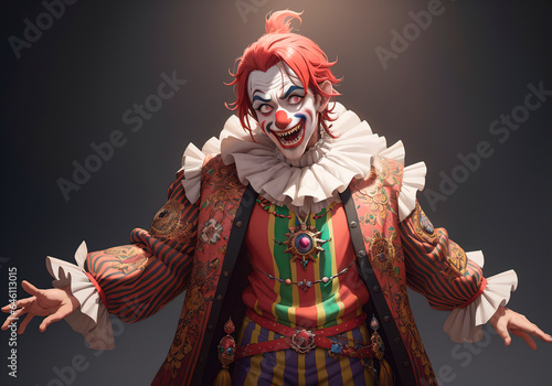 Clown with red hair on a dark background. Close-up.