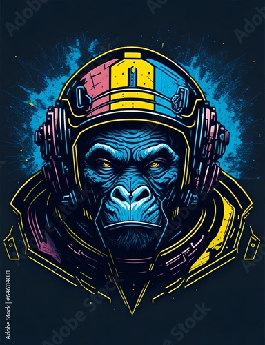 Colourful graffiti illustration of an ape in a space suit, vibrant colour, highly detailed  photo