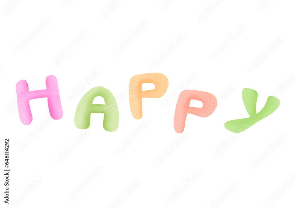 hand drawn Word Happy with colourful letters isolated on transparent background. handwritten text in watercolor style in soft pastel colors. state of mind Typography design for greeting cards, poster hand drawn Word Happy with colourful letters isolated on transparent background. handwritten text in watercolor style in soft pastel colors. state of mind Typography design for greeting cards, poster