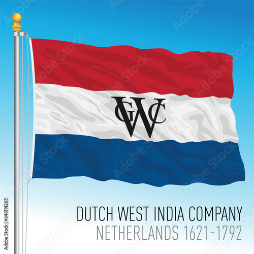 Dutch West India Company waving historical flag, Netherlands, 1621-1792, vector illustration