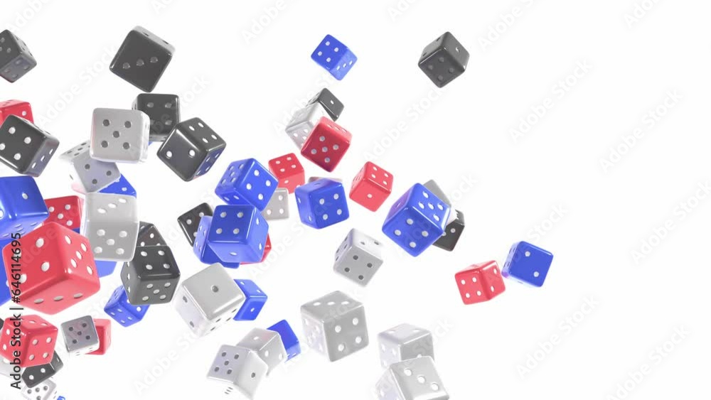 throwing gaming dices 3d slowmotion animation. Can be used to represent probability las vegas