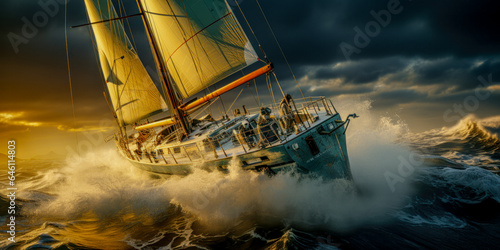 Abstract Painting of a Sailboat in a Regatta on the Stormy Ocean Digital Art Wallpaper Background Backdrop Poster Cover Generative AI KI © Korea Saii