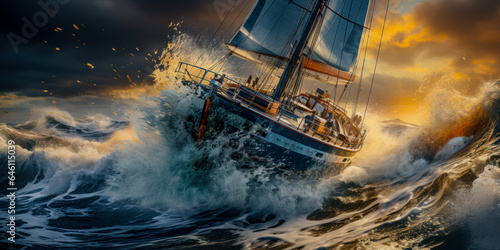 Abstract Painting of a Sailboat in a Regatta on the Stormy Ocean Digital Art Wallpaper Background Backdrop Poster Cover Generative AI KI © Korea Saii