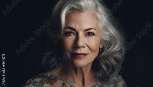 Beautiful senior woman with gray and white hair exudes confidence generated by AI
