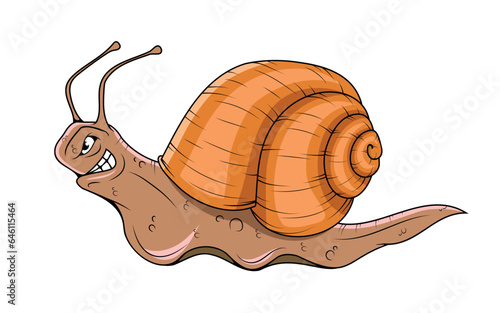 Angry Snail character. Vector illustration of a cartoon snail