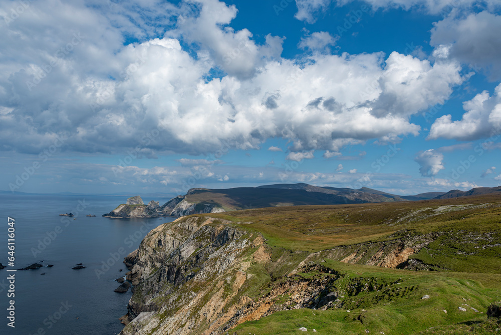 The beautiful coastline between Glencolumbkille and Port, seen from the Tower Loop hiking trail, County Donegal, Ireland