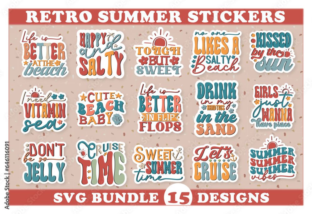 Retro Summer Stickers SVG Bundle