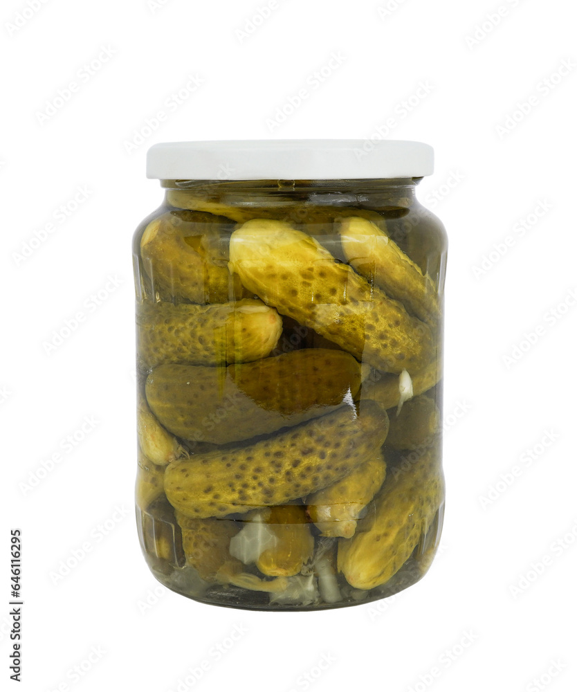 Pickled cucumber in a jar isolated on transparent background. Pickled cucumber in a jar isolated on transparent background.
