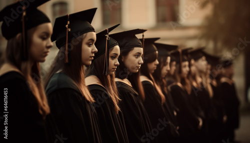Graduation ceremony celebrates success of diverse group of intelligent students generated by AI © Stockgiu
