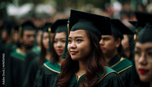 A diverse group of students celebrate success at graduation ceremony generated by AI