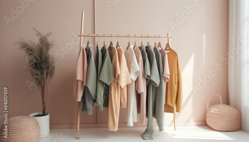 Modern fashion collection hanging in elegant home boutique closet decoration generated by AI