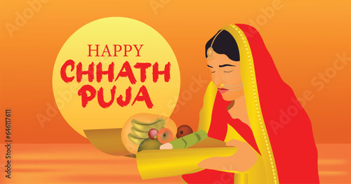 Happy chhath puja Holiday background for Sun festival of India Hindu festival of bihar